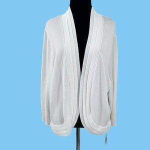 NWT RONNI NICOLE WHITE OPEN FRONT PLEATED LIGHTWEIGHT CARDIGAN SWEATER - 2X